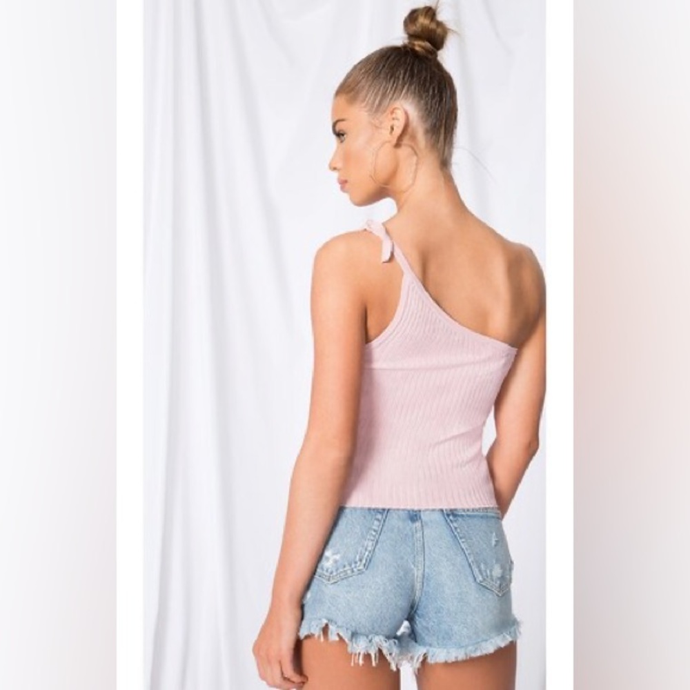 Superdown Lainey One Shoulder Ribbed Top In Dusty Rose - Picture 3 of 9